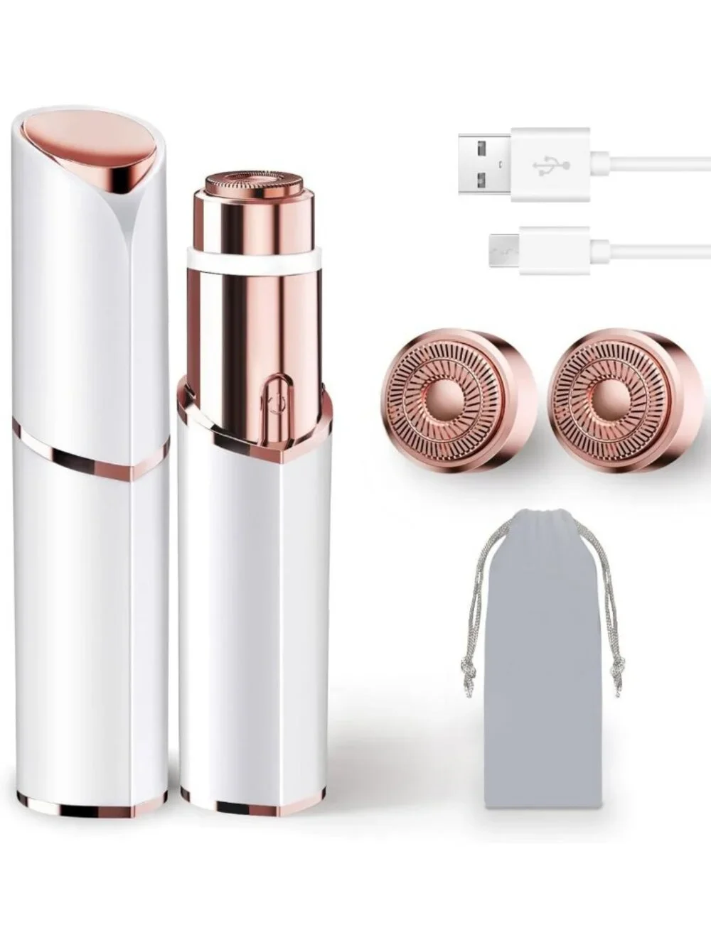 Rechargeable Facial Hair Remover for Women | LED Face Shaver with 2 Heads, USB